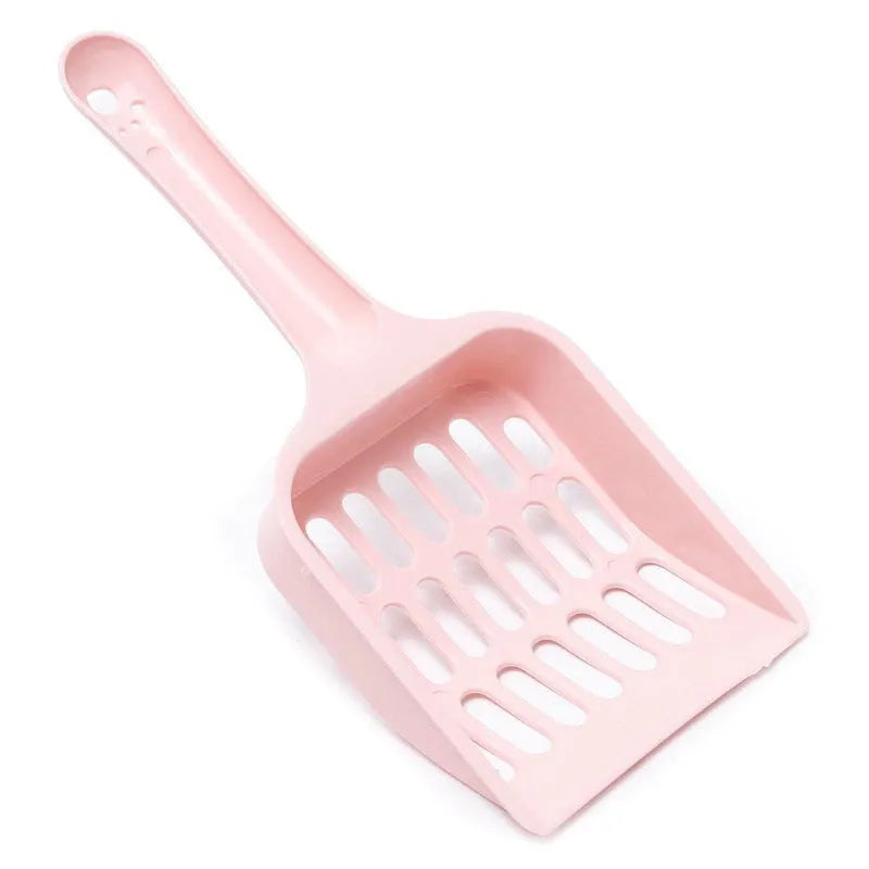 Plastic cat litter scoop in blue, green, or pink colour measuring 20cm long