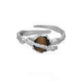 Women's adjustable open ring with Saturn motif in white gold electroplated silver