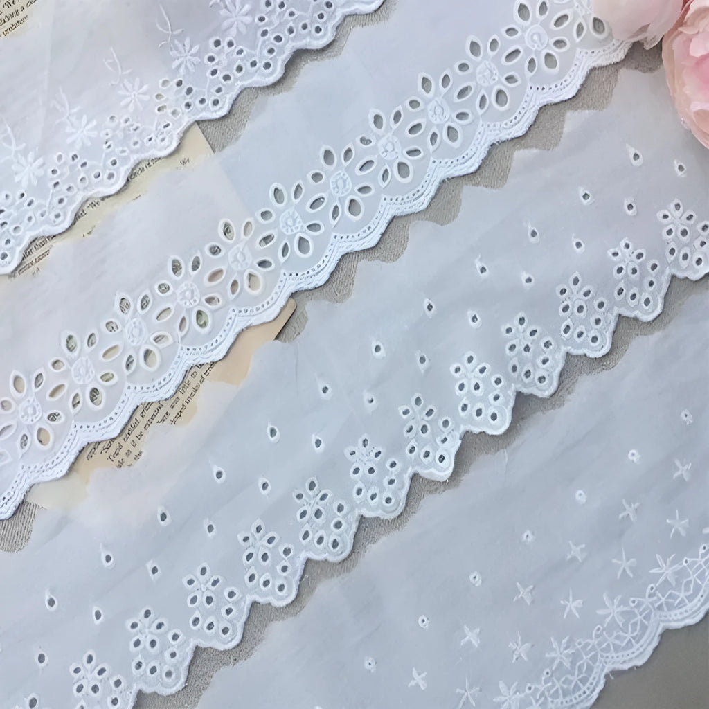 Embroidered lace cutout cotton trim in four widths for DIY clothing accessories