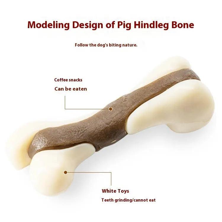 Durable bone-shaped dog chew toy made from brown cowhide and nylon in small and large sizes.