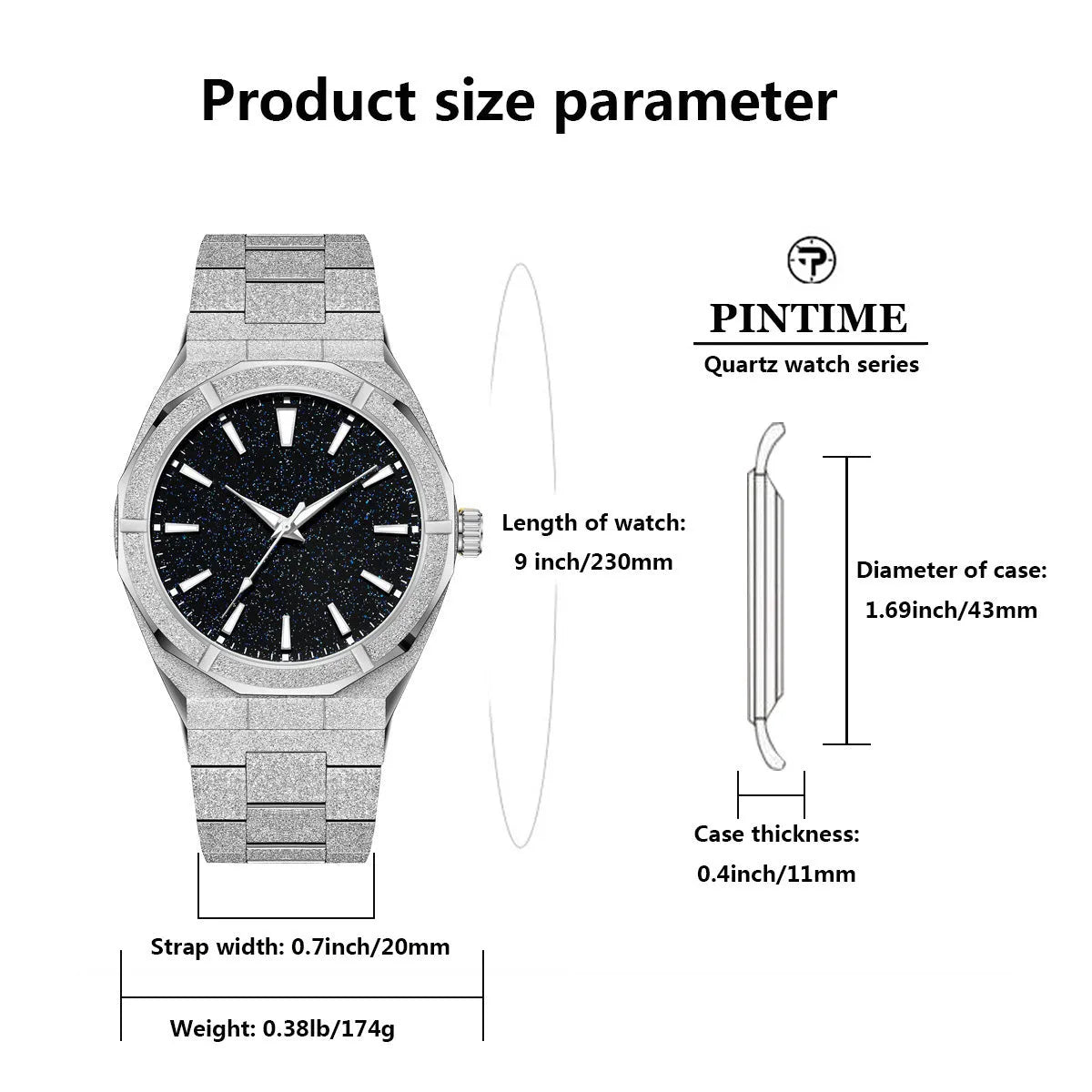 Men's stainless steel business watch with frosted case and luminous hands in silver colour