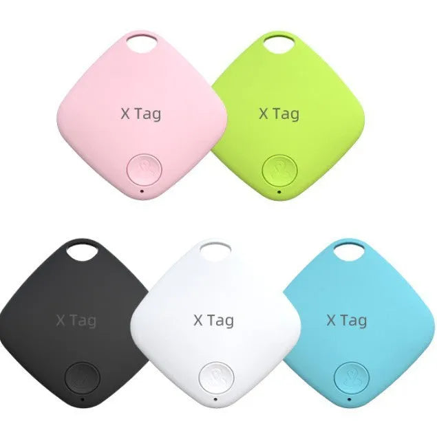 Compact black Bluetooth tracker with key ring for keys, wallets, and pets.