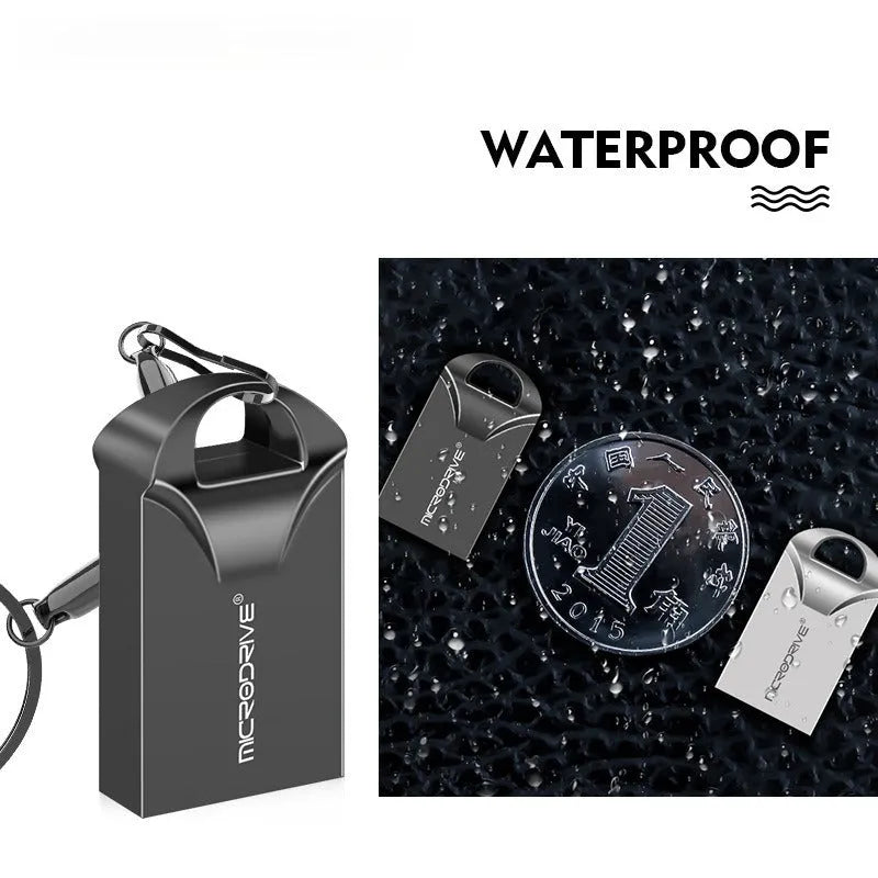 Mini metal USB flash drive in black or silver showing compact 23mm length with standard USB connector