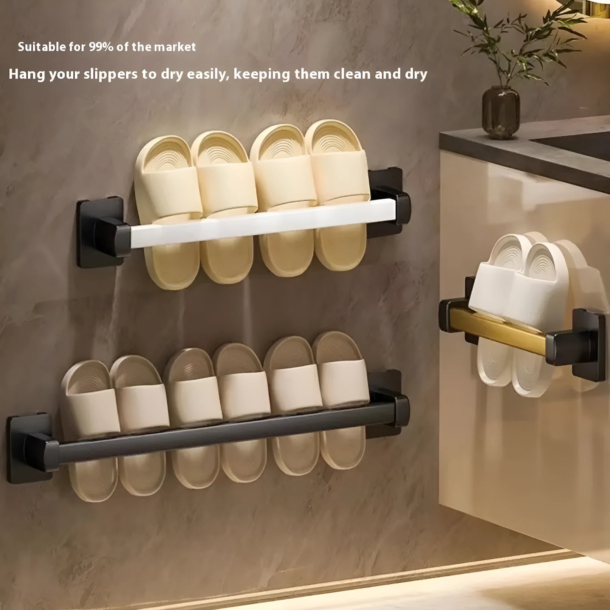 Nordic style wall-mounted slipper rack with an integrated seat in a choice of colours