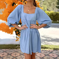 Children's backless dress with square collar and puff sleeves in A-line silhouette