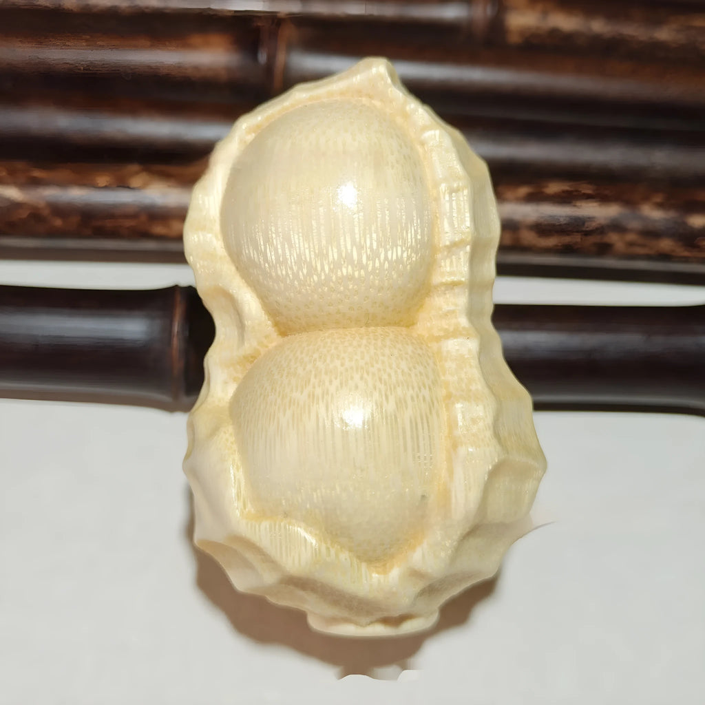 Natural bamboo carving peanut ornament with Good Things May Happen inscription