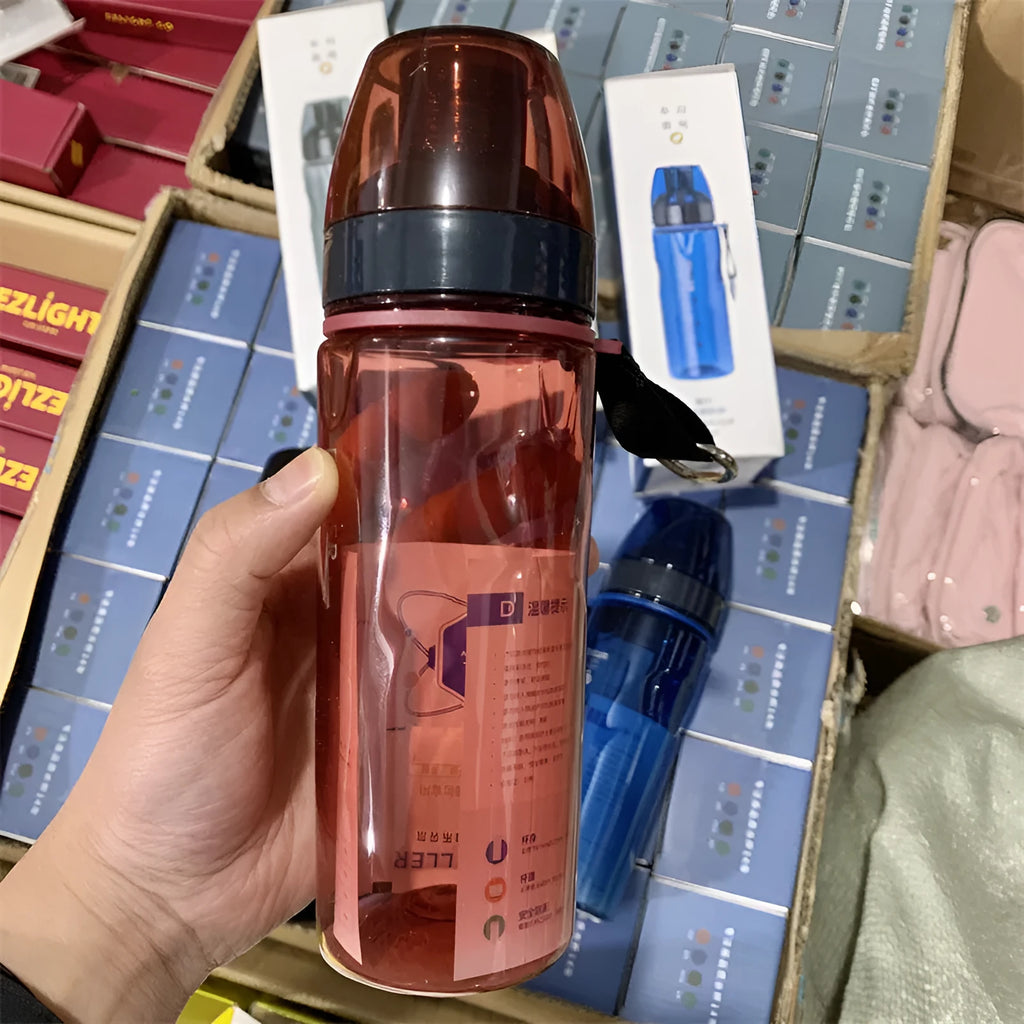 Chinese style blue portable sports water cup with a separate tea compartment