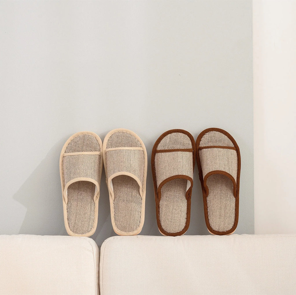 Women's open toe linen slippers in multiple colours with thickened sole