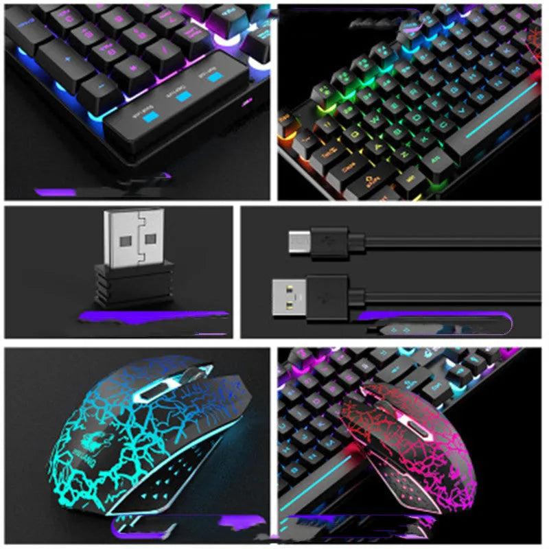 Wireless charging keyboard and mouse set with backlight and ergonomic design in black rainbow colour option