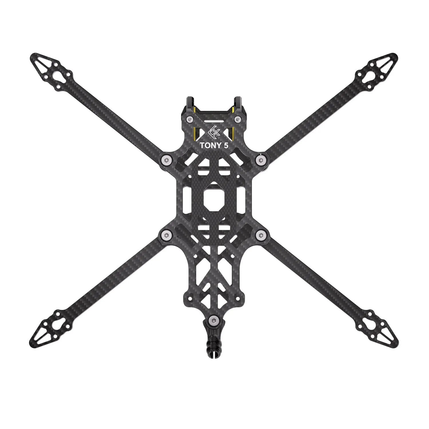 FlyFishnRC Tony 5 Sub250 carbon brazing FPV freestyle frame in black, 4mm arms, 215mm wheelbase