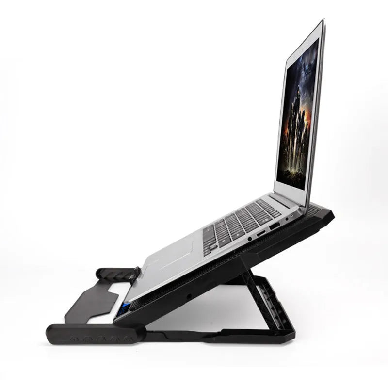 Black laptop cooling board with metal mesh surface and USB cable for Ultrabook and notebook computers