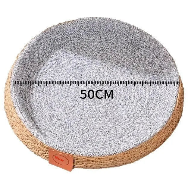 Rattan woven cat nest bed for indoor cats, available in four sizes.