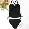 Women's two-piece high waist swimwear in nylon available in black, army green, leopard print, and green leaves