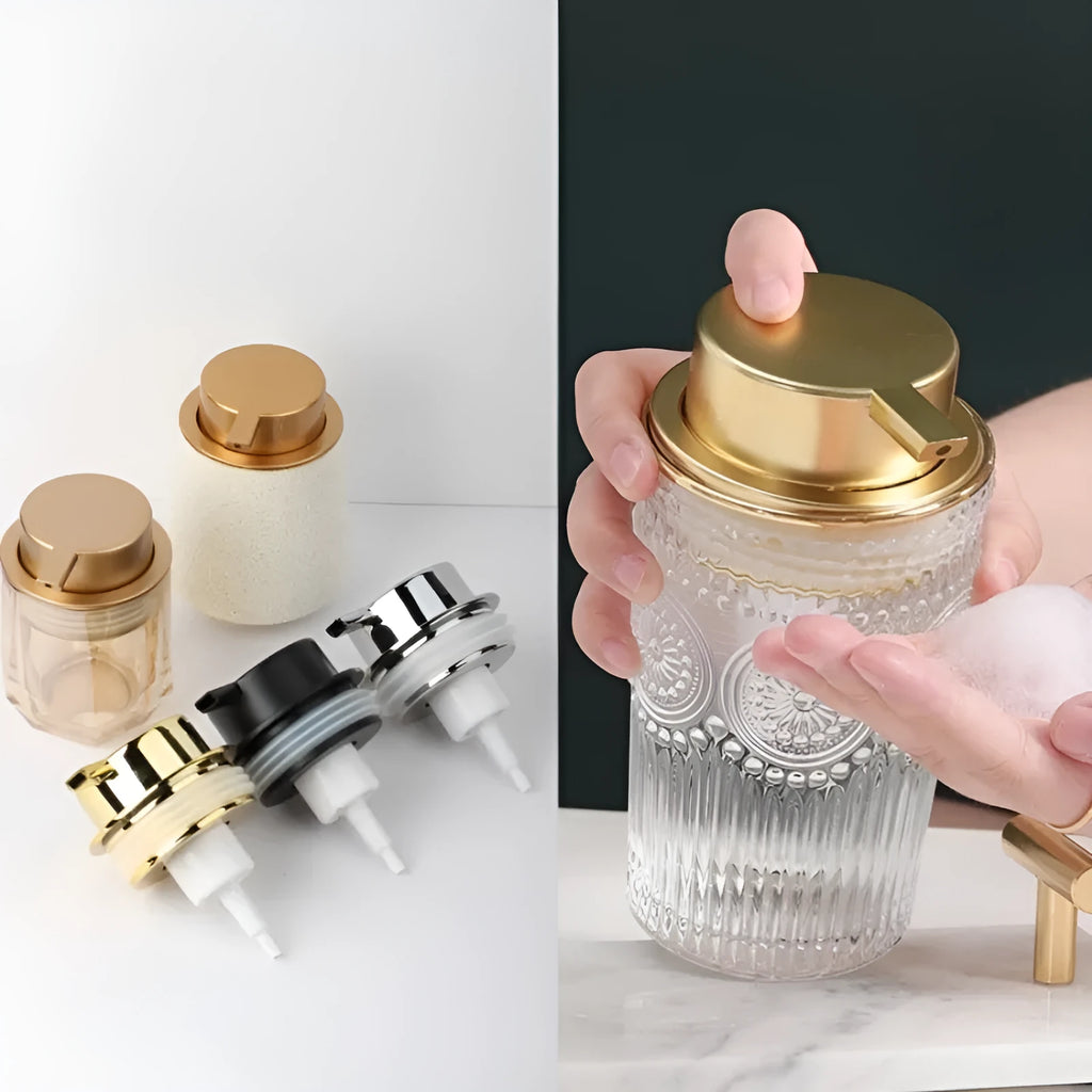 Foam pump dispenser for facial cleansers with large pump head in multiple colour options