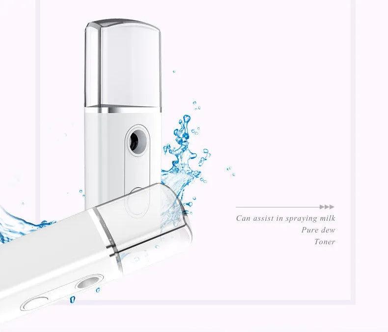 Portable facial nano mist humidifier in white with 20ml tank and compact 10cm body