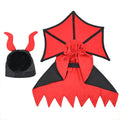 Black polyester pet vampire costume with cloak and pointed witch hat for Halloween
