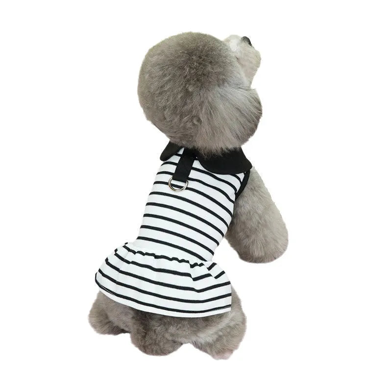 Striped cotton T-shirt and skirt pet summer outfit for dogs and cats