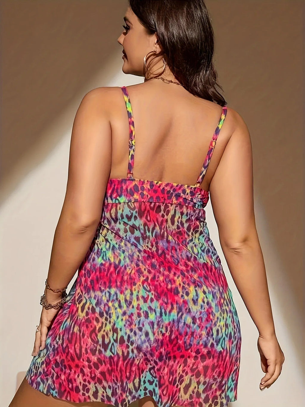 Plus size women's split skirt bikini set in polyester fabric for swimming