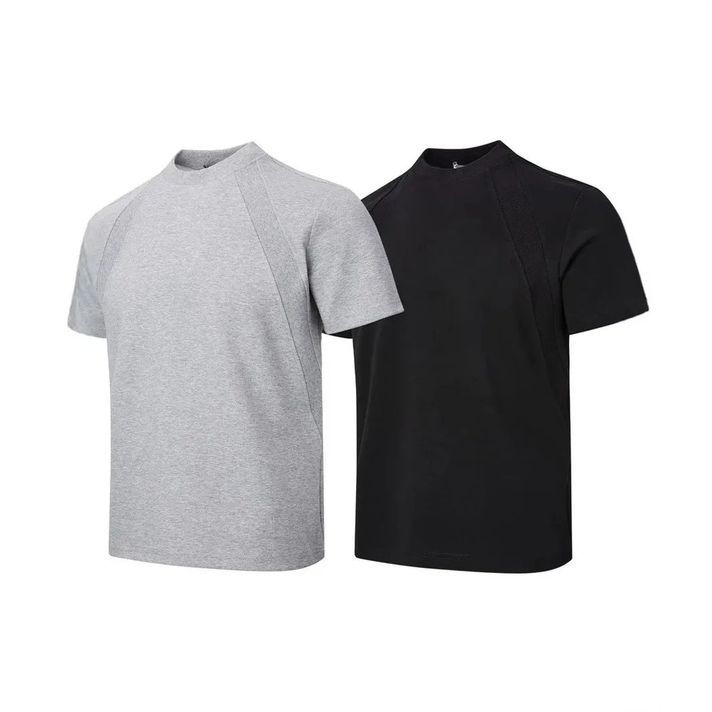 Loose fit short sleeve top with air layer stitching detail in black, grey, or white.