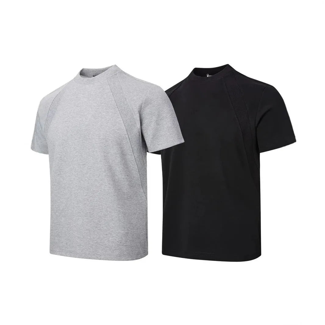 Loose fit short sleeve top with air layer stitching detail in black, grey, or white.