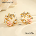 Flower stud earrings with petal design in gold electroplated finish on stainless steel