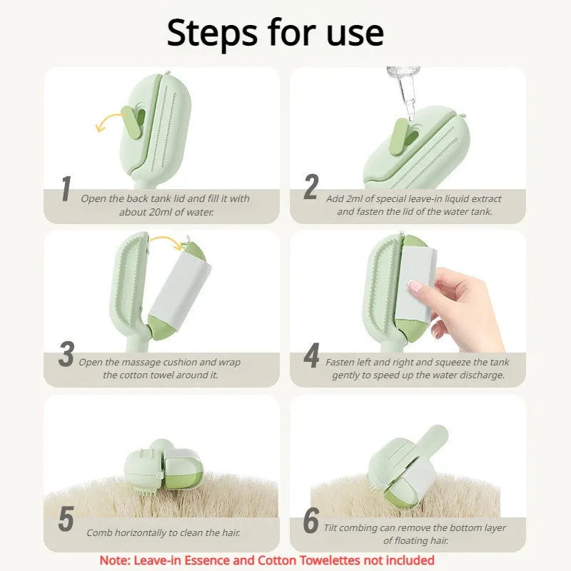 Pet grooming comb with water tank for floating hair removal, blue green yellow colour options