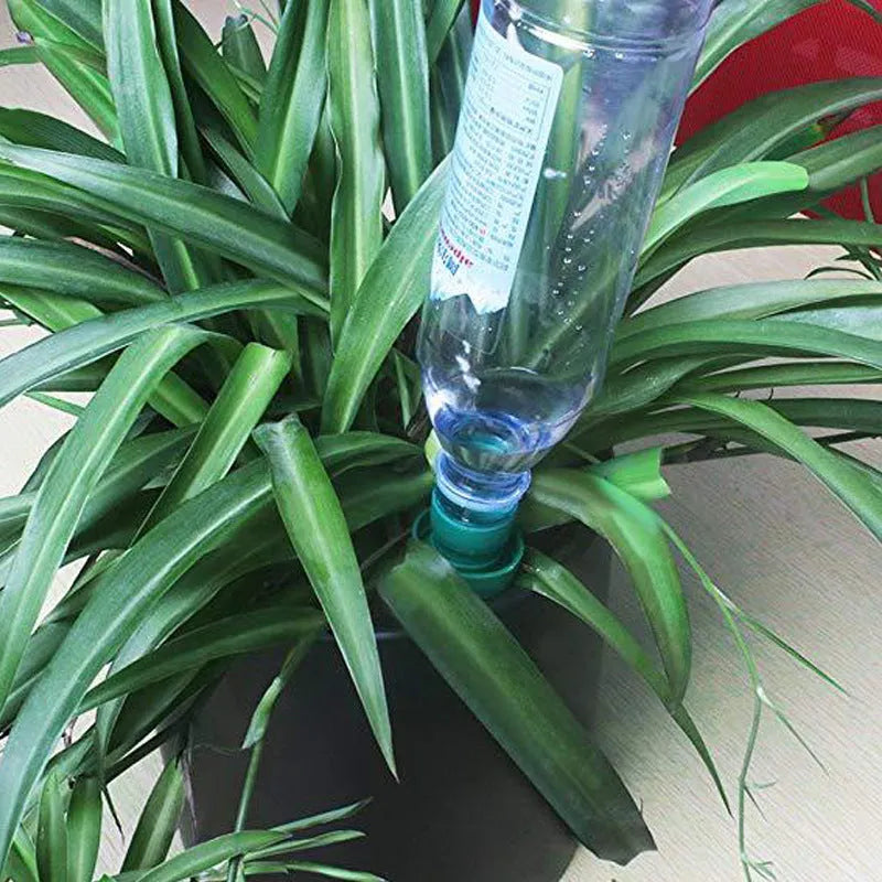 Green ceramic plant watering dripper device for attachment to cola bottles