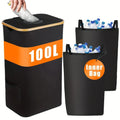 Black bamboo-frame storage basket with removable lid, holes design, and double inner pockets.