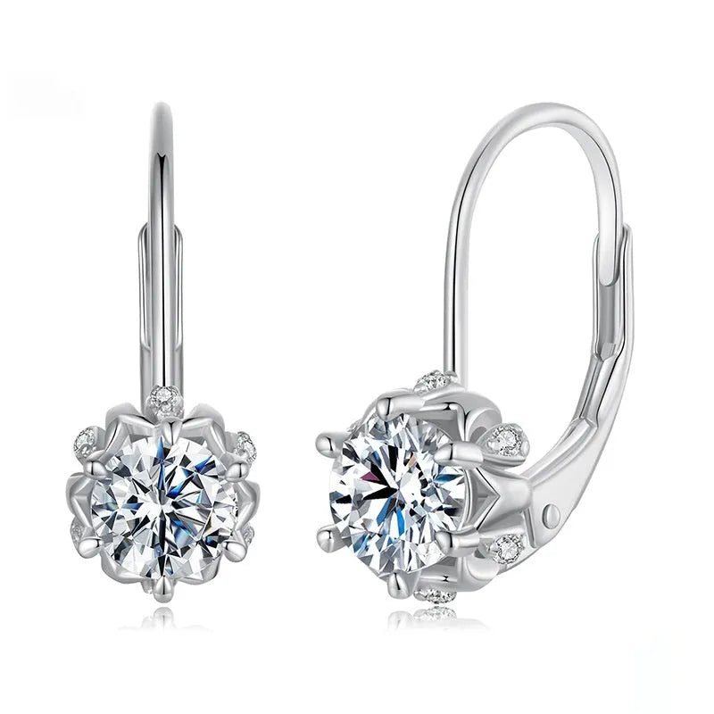 Sterling silver flower bud ear clip with white gold plating and moissanite stones