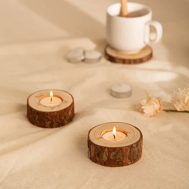Simple modern pastoral wood candle holder with four candles in a carton packaging