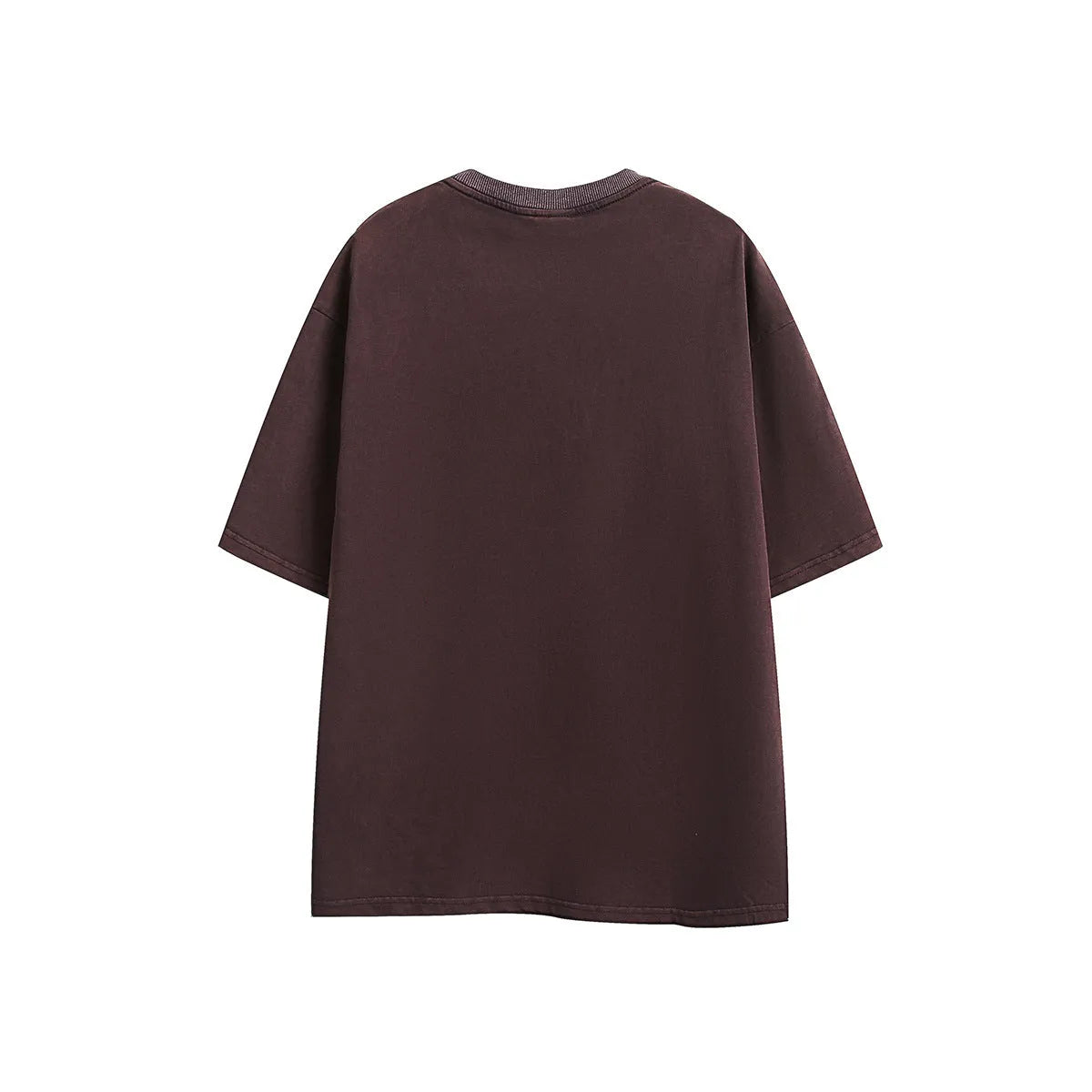 Men's loose fit black embroidered retro short-sleeved cotton t-shirt on a hanger