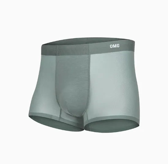 Men's lightweight seamless fitness underwear in black, shown flat, highlighting the antibacterial fabric and stretchy material.