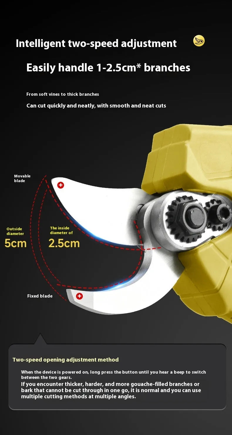 Wireless electric pruning knife with lithium battery and brushless motor for garden branch cutting