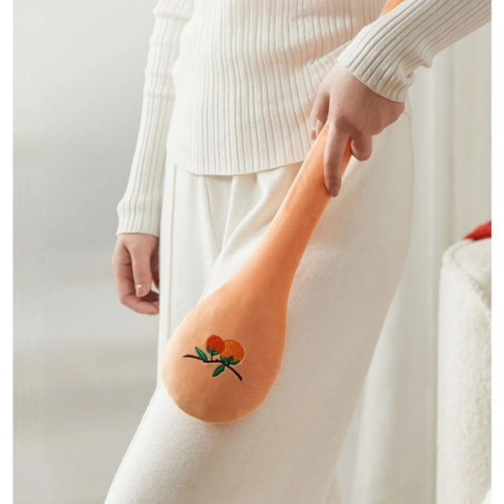 48 cm long persimmon-colour back pounding stick with meridian flap and zipper style for percussion massage.