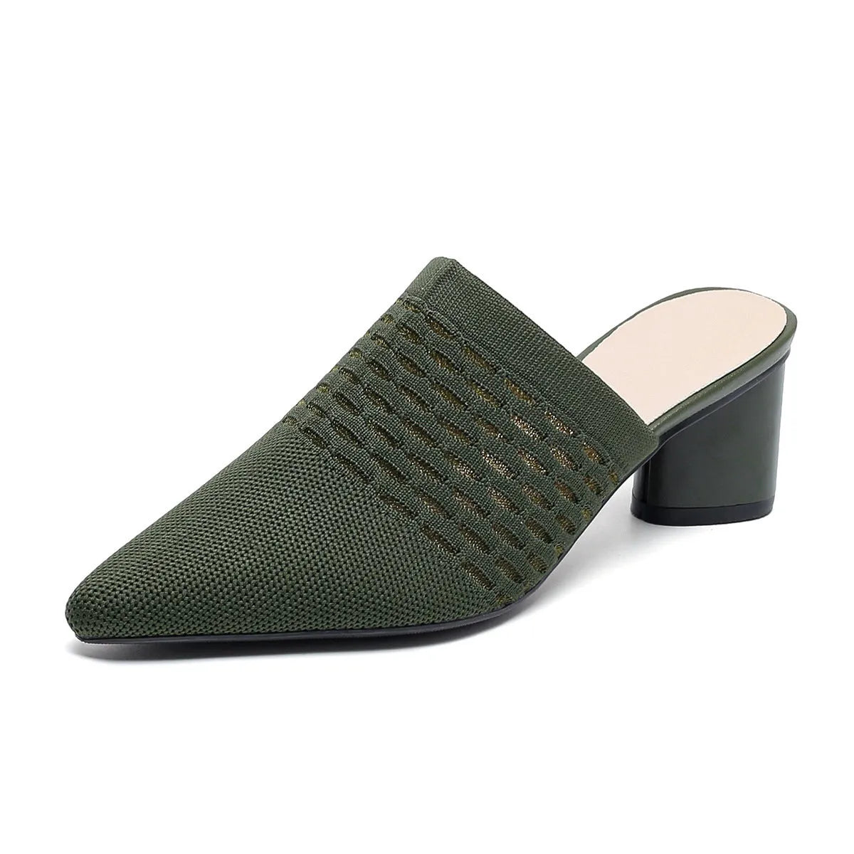Women's pointed toe toe cap sandals with a chunky 5cm heel in a fishing line colour.