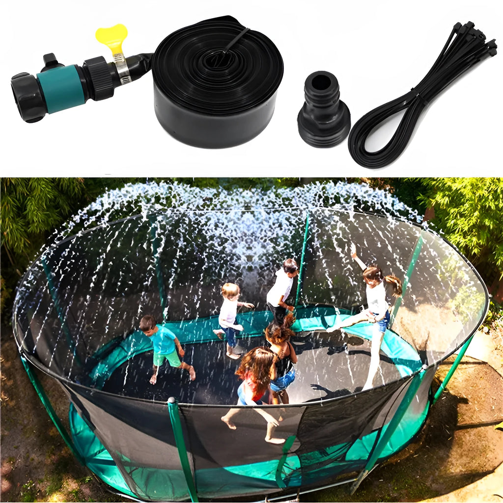 Portable blue or orange plastic garden sprinkler with solar water cooling on grass