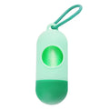 Small black dog poop bags holder with side hook and Velcro strap for attaching to leads or clothing.