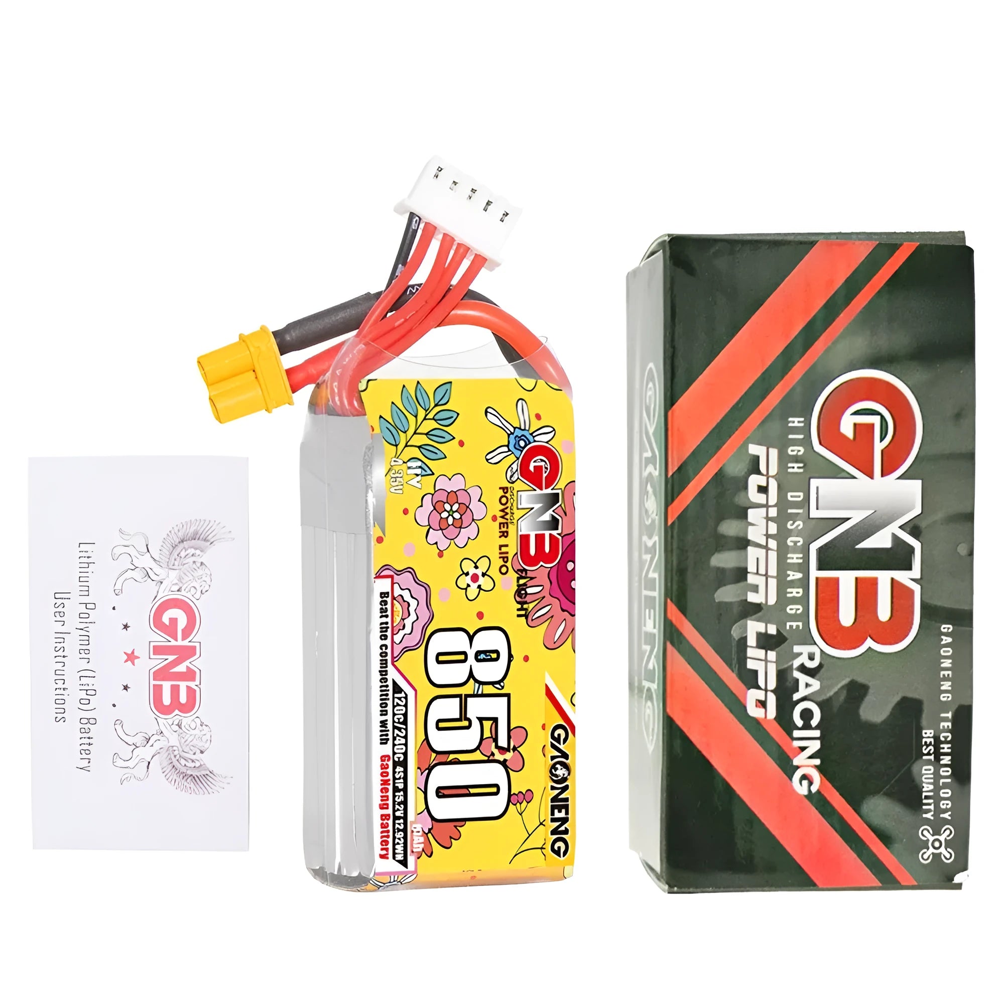 GNB 850mAh 4S 15.2V 120C LiPo battery pack with XT30 or XT60 connector for RC aircraft