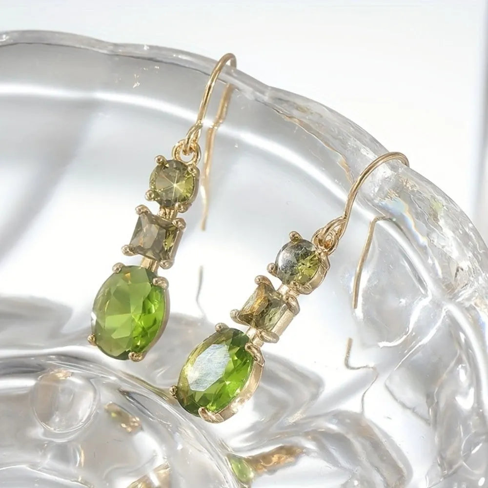 Green quadrilateral geometric copper earrings with retro bohemian style
