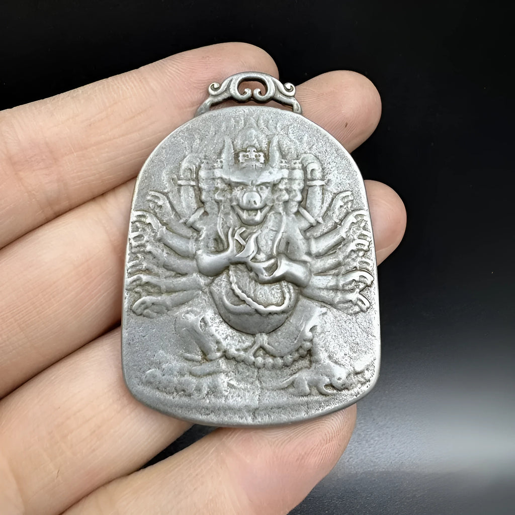 Chinese style iron pendant ornament depicting Buddhist deity Yamantaka Aryaacalanatha