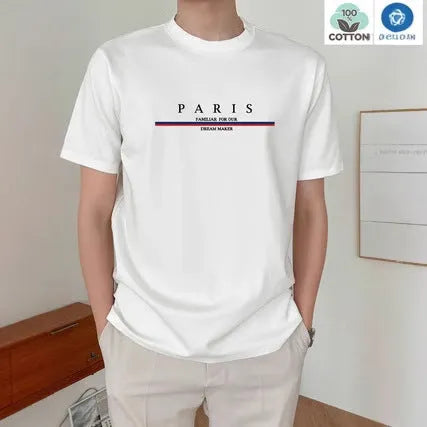 Men's loose fit short sleeve T-shirt with letter print in pure cotton