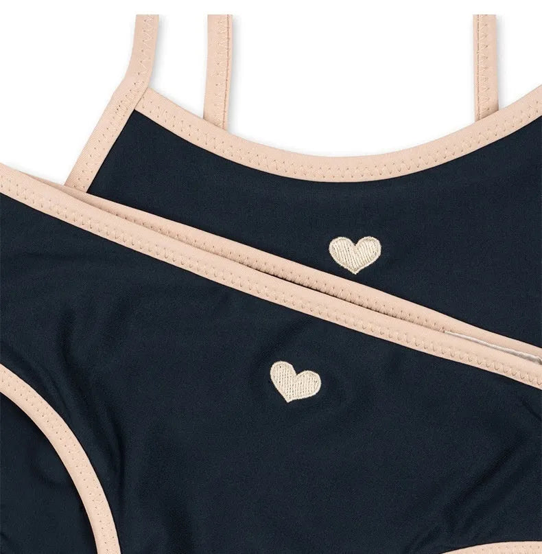 Dark blue split pattern baby swimsuit for girls with briefs style construction