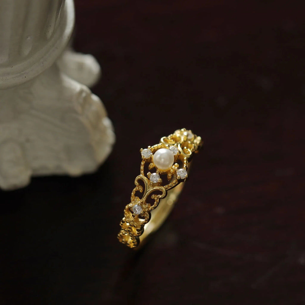 Women's gold-plated antique hollow ring with silver base geometric design adjustable opening colour JZ-36