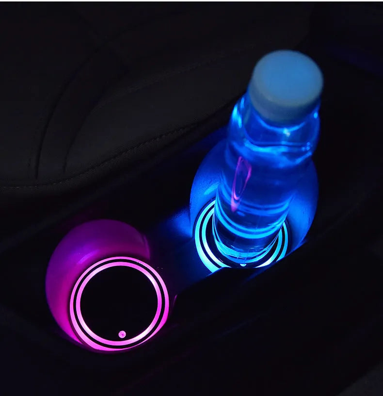 68mm LED colour-changing car cup holder coaster with solar and USB charging