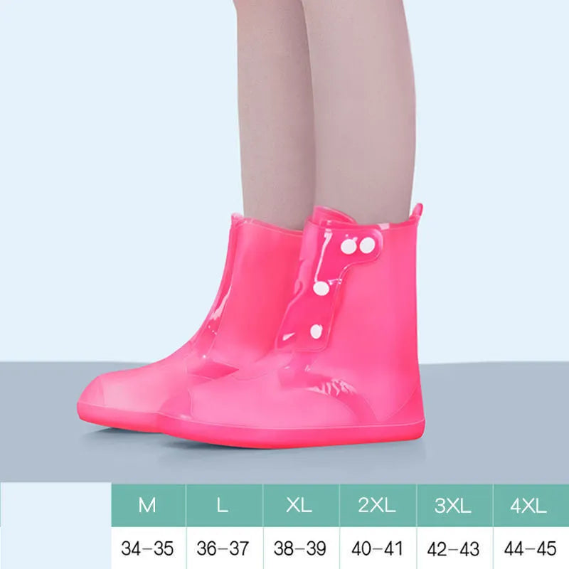 White PVC high-top reusable waterproof shoe covers with anti-skid soles