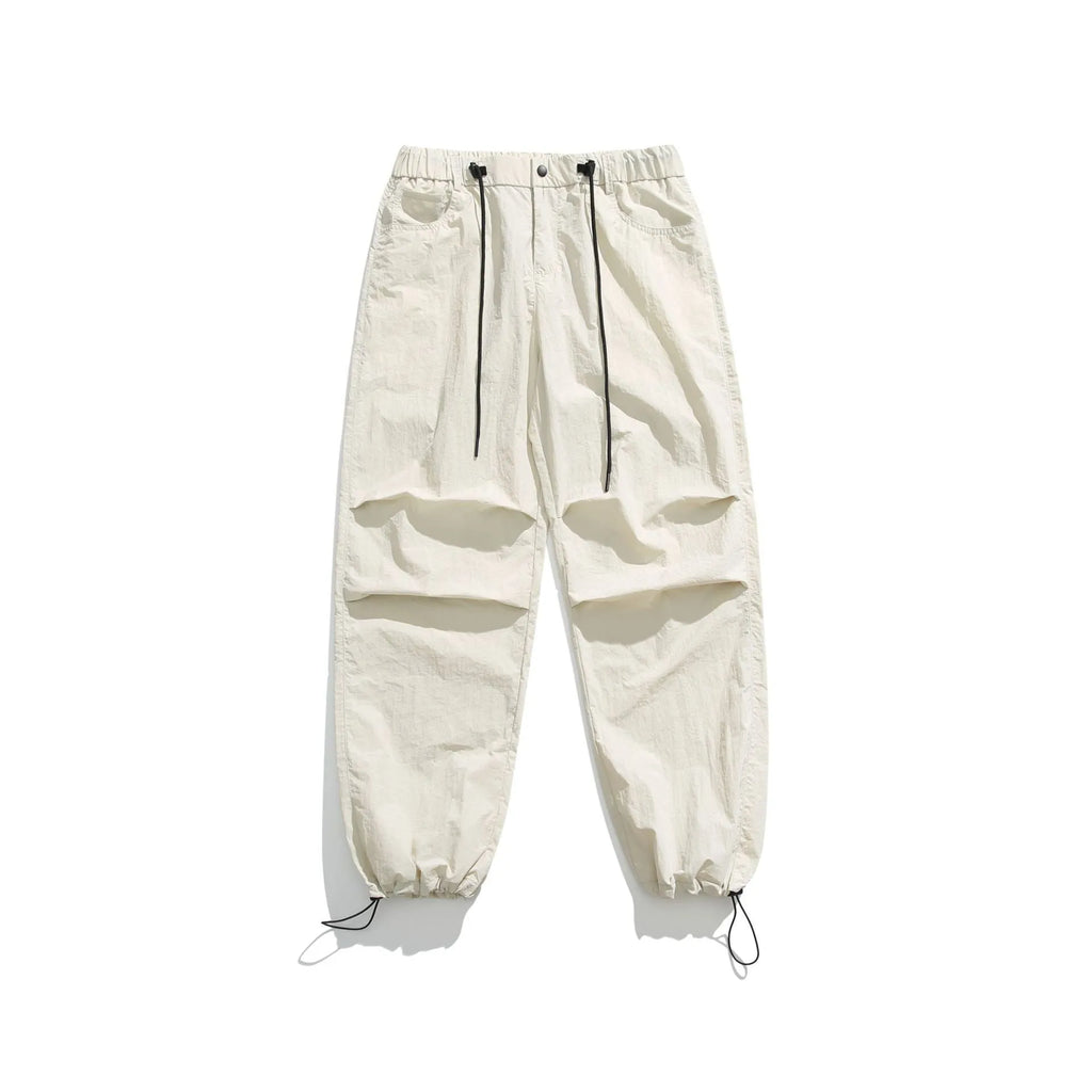 Men's loose straight-leg trousers in thin ice silk nylon fabric shown in multiple colour options