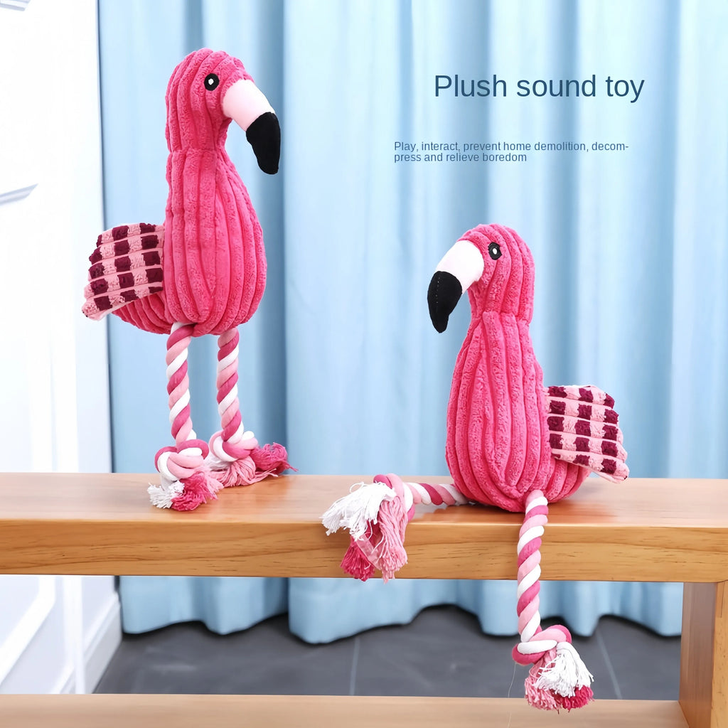 Pink corduroy animal-shaped squeaky dog toys for small and large breeds