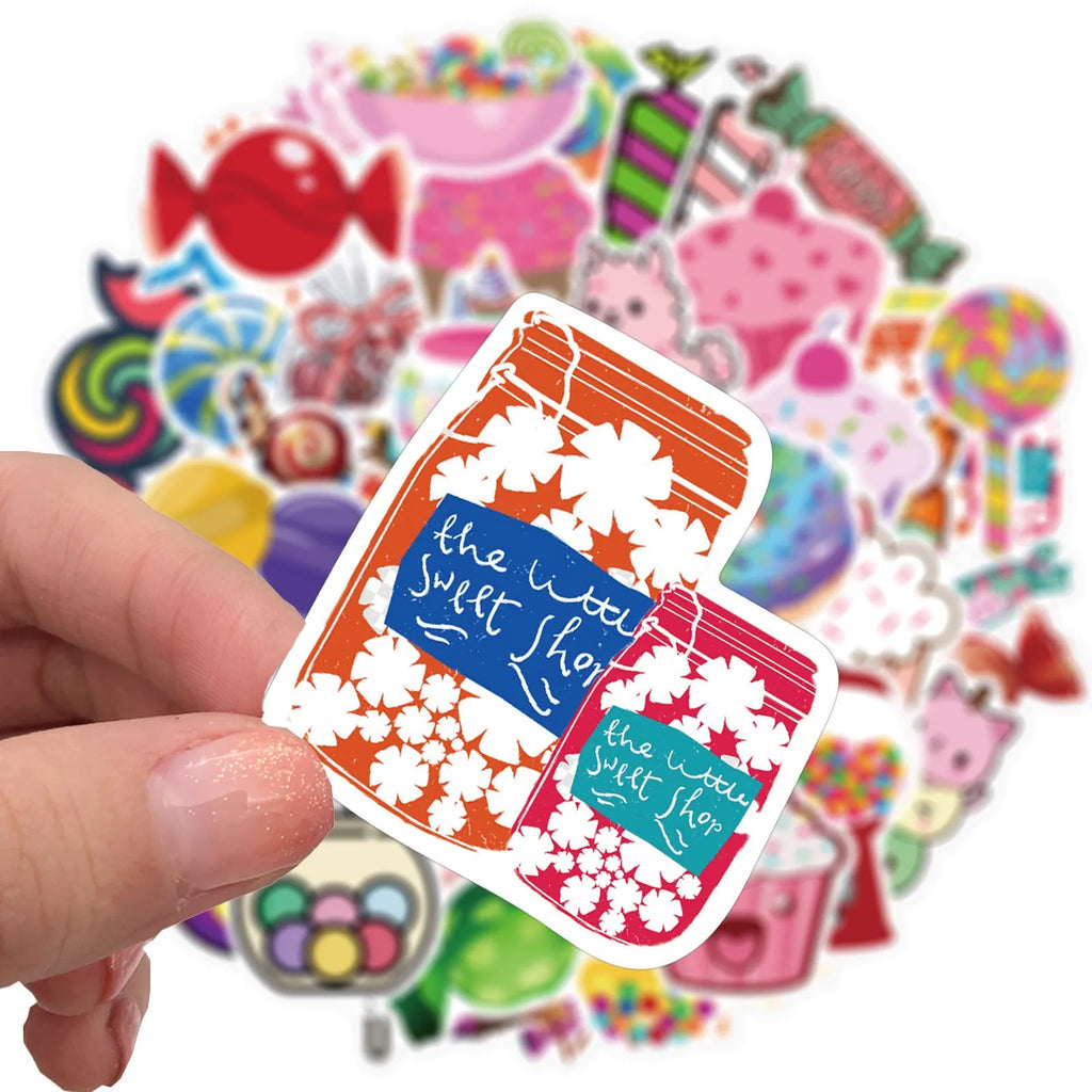 Candy series colourful graffiti cartoon stickers pack with 50 adhesive sheets in 4-6cm sizes