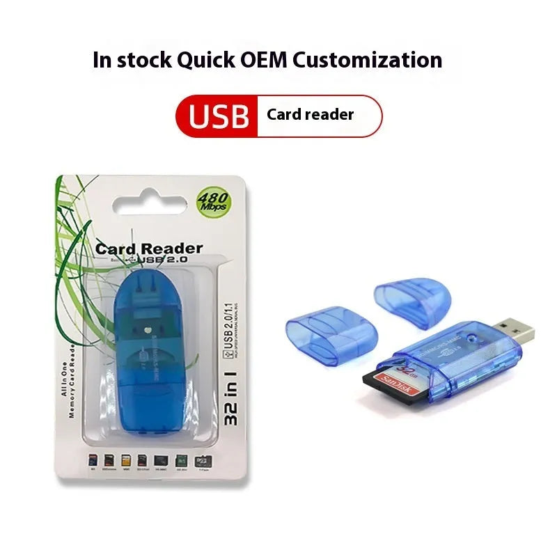 Transparent plastic USB card reader with optional LED lighting for business promotional gifts