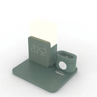 3-in-1 Qi wireless charging stand with phone holder in dark green colour